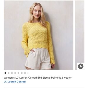 LC Lauren Conrad Bell Sleeve Yellow Sweater Pointelle